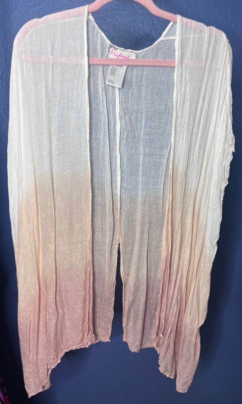 Free People Ombre Sheer Open Front Kimono Cardigan Pink Cream 100% Rayon OneSize